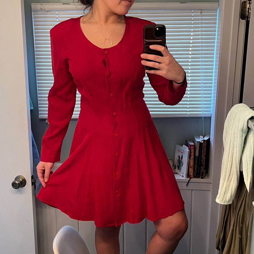 Vintage 80’s elegant Red Button-Up Dress